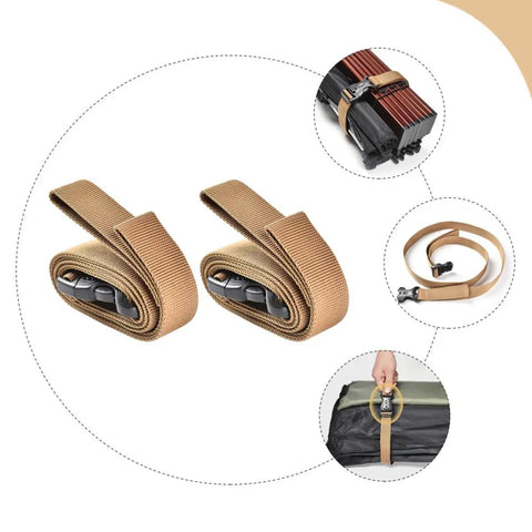 Heavy Duty Luggage Straps Set 2 Pack With Quick Release Buckles, Adjustable khaki cargo straps for travel gear and secure luggage.