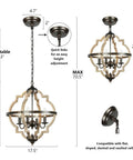 Dimensions of 4 Light Orb Farmhouse Chandelier Stardust Finish Handmade Rustic Vintage Wood Light Fixture For Dining Room Living Room Foyer And Kitchen Brown Ideal Accent Lighting For Modern Rustic Homes displayed.