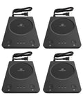 Keep Your Coffee Tea And Cocoa Toasty With This Slick Black Four Pack Electric Cup Heater Boasting Three Custom Heat Levels And A Universal Mug Fit That Slides Right Into Every Office Or Home. Four black electric cup heaters with controls and power cords.