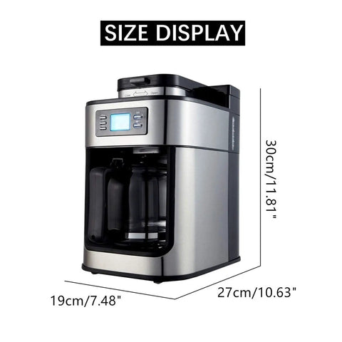 Automated 40 Oz Espresso Coffee Maker Featuring Built In Bean Grinder And Smart Ninety Two Degree Temp Control For Zero Fuss Brewing and size display.