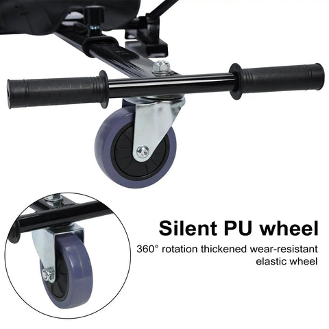 Silent PU wheel of Hoverboard Seat Attachment With Adjustable Straps Go Kart Conversion For Adults And Kids Fits 6.5 8 And 10 Inch Self Balancing Scooters Black Safe And Stable Ride For All Ages