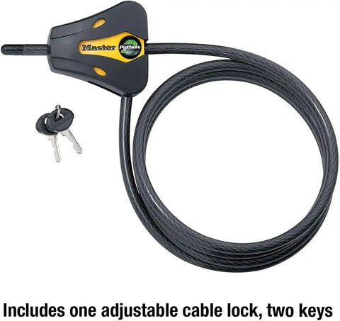 Keyed Alike Trail Camera Cable Locks 4 Pack With 8 Keys Adjustable Python Locks Camouflage Finish Ideal For Outdoor Security Keeping Your Trail Camera Safe From Theft With One Key For All Locks shown with one cable lock and two keys
