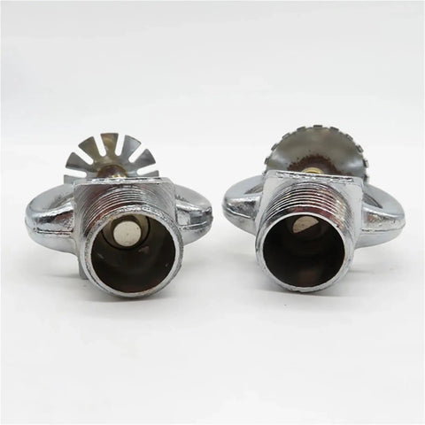 Top Shelf DN15 Fire Sprinkler Head Equipped With A 72 Degree Fusible Alloy Upper Nozzle, chrome finish, side view.