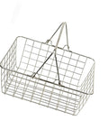 Heavy Duty Iron Shopping Basket With Cushioned Ergonomic Handle Straight Up Durable Grocery Tote For Home Market And Kitchen Runs No Sweat Heavy Load Errand Caddy in silver wire.