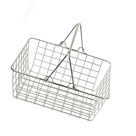 Heavy Duty Iron Shopping Basket With Cushioned Ergonomic Handle Straight Up Durable Grocery Tote For Home Market And Kitchen Runs No Sweat Heavy Load Errand Caddy in silver wire.
