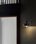 Outdoor Barn Light Gooseneck Fixture With Beaded Shade In Black Finish Vintage Country Style Waterproof Exterior Wall Mounted Lighting For Front Porch House Garage And Garden Areas on dark wall.