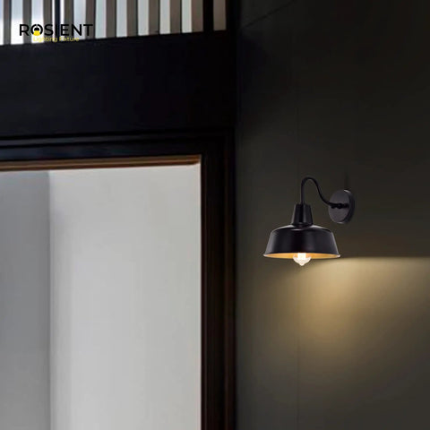 Outdoor Barn Light Gooseneck Fixture With Beaded Shade In Black Finish Vintage Country Style Waterproof Exterior Wall Mounted Lighting For Front Porch House Garage And Garden Areas on dark wall.
