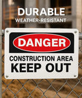 Construction Area Keep Out Signs 14 By 10 Inch Rust Free Aluminum Danger Do Not Enter UV Printed Weather Resistant Long Lasting Ink 4 Pack Easy To Mount Anywhere on fence