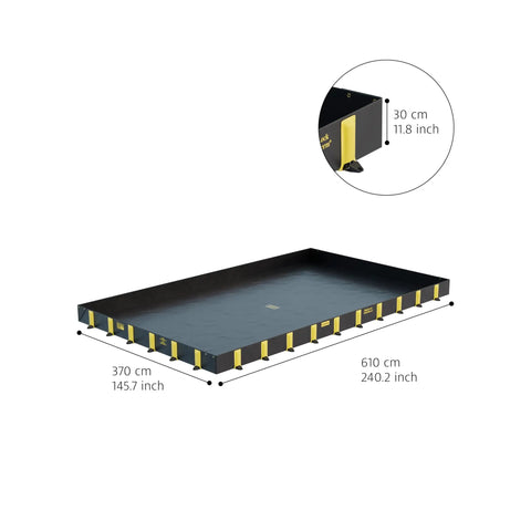 Rigid-Lock QuickBerm Drive-Over Oil Spill Containment Berm 12 Ft By 20 Ft By 12 In Large Capacity 1795 Gallon PVC Coated Fabric Made In USA Black Heavy Duty Spill Barrier For Trucks