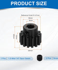 Mod 1.5 14T Pinion Gear 8mm Bore In 1045 Hardened Steel Black Surface 20 Degree Pressure Angle dimensions and features