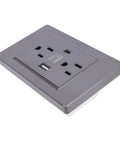 Top Notch 15 Amp Wall Outlet Featuring Dual USB And Type C Charging Ports For Zero Dongle Drama, flame retardant gray receptacle.