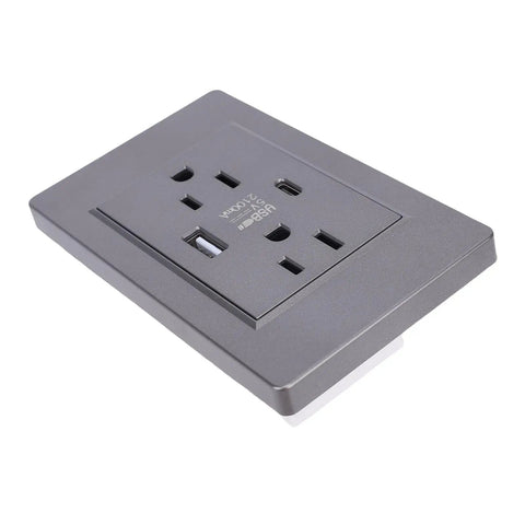 Slick Wall Outlet With Rapid Usb And Type C Ports 15 Amp Electrical Receptacle Tough Pc Flame Resistant Plate gray design view.