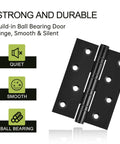 6 Pack Matte Black 4 Inch Stainless Steel Door Hinges With Ball Bearing, Heavy Duty Hinge Set, interior exterior use