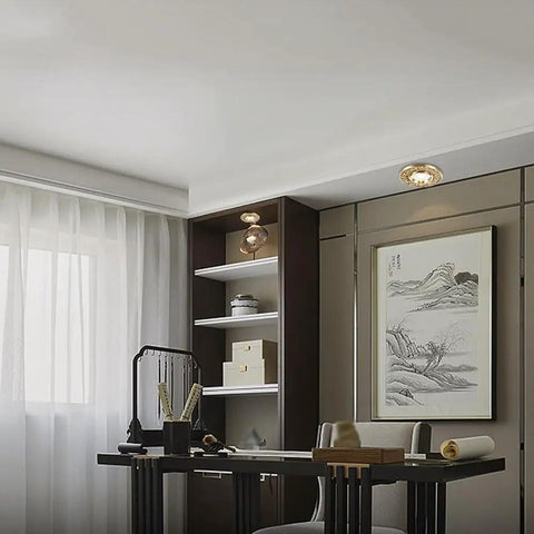 Interior view showing Pack Of 10 Premium Led Recessed Downlights Boasting Rock Solid Die Cast Brass Build And Sleek Gold Baffle Trim CRI 90 in an office space.