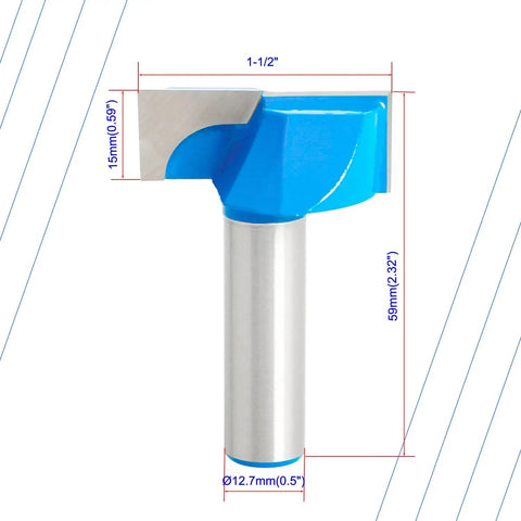 Bottom Cleaning Router Bit For Slab Flattening And Spoil Board Surfacing, 1-1/2 Inch Diameter, 1/2 Inch Shank, carbide tipped