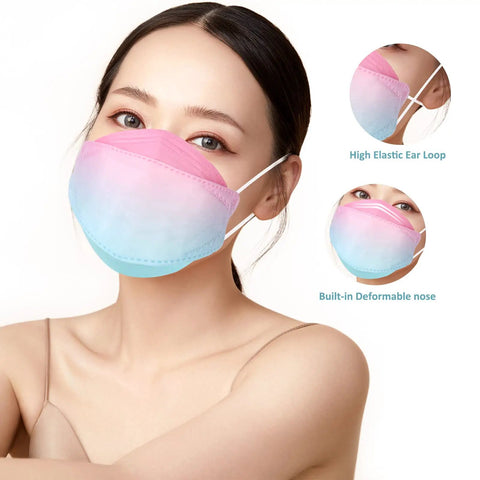 KF94 Face Mask 50 Pack For Grown Ups With 4 Layer Protection 3D Fish Type Mouth Shield Tight Elastic Ear Loops And Nose Clip