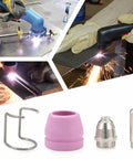 Premium Plasma Cut Torch Tips Nozzle Consumables Kit For Heavy Duty Cutting Jobs Fits Pl60 Series Soldering Tools showing various torch tips and accessories.