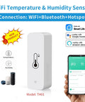 Smart WiFi Hygrometer Thermometer 4 Pack For Home Temperature And Humidity Monitoring With Tuya App No Hub Needed Real Time Alerts Remote Monitoring Indoor Temperature Humidity Graphs History Records Alexa Compatible, white TH01 sensor with app
