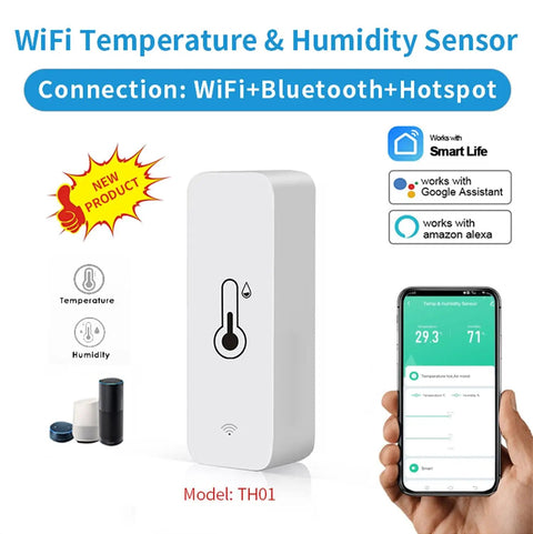 Smart WiFi Hygrometer Thermometer 4 Pack For Home Temperature And Humidity Monitoring With Tuya App No Hub Needed Real Time Alerts Remote Monitoring Indoor Temperature Humidity Graphs History Records Alexa Compatible, white TH01 sensor with app