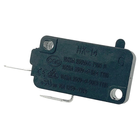 Heavy Duty 16 Amp Black Micro Switches Four Pack SPST NO Pin Plunger Solid Gear Replacement For Honeywell V7-1S37D13 close-up of switch with pins.