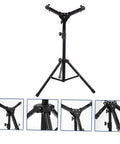 Adjustable Heavy Duty Drum Stand Mount Bracket with black tripod base and adjustable height for snare or tom pad.