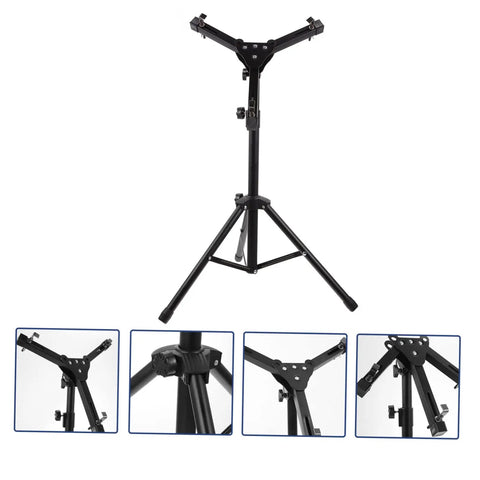 Adjustable Heavy Duty Drum Stand Mount Bracket with black tripod base and adjustable height for snare or tom pad.