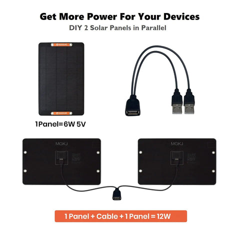 2 Pack USB Solar Panel Kit 6W 5V Monocrystalline Mini Panels With USB 2.0 Port Waterproof IP67 Lightweight Backpack Solar Charger setup