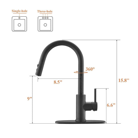 Matte Black Pull-Down Kitchen Faucet With Dual Function Spray Head For Sink And Bar Use, Easy Switch Between Focused Stream And Wide Spray