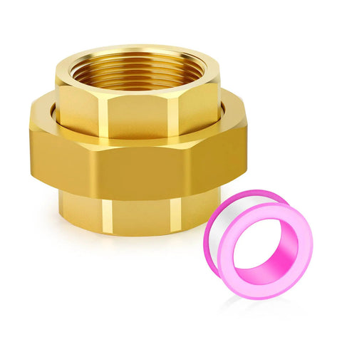 Heavy Duty Brass Union Fitting 1-1/2 Inch NPT Female To 1-1/2 Inch NPT Female Pipe Connector with pink sealing ring