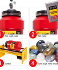 Single Barrel Rotary Brass Tumbler With Stainless Steel Pins For Rock Polishing with red barrel and polished stones
