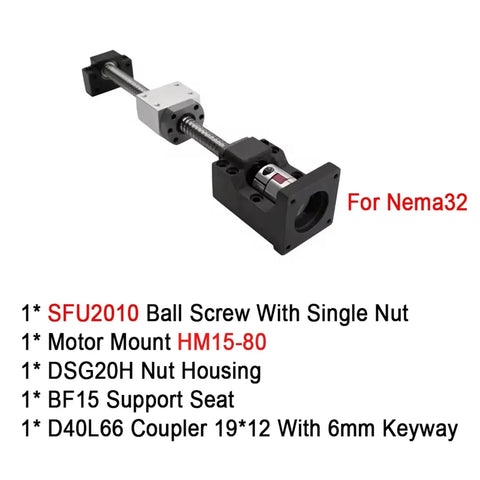 Premium 20mm Ballscrew Kit SFU2010 With C7 Grade Precision Parts For CNC Machines Plus BF15 HM15 DSG20H Coupler and NEMA32 Adapter, SFU2010 ball screw kit with coupler and mounts