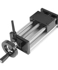 Beefy Manual Sliding Table Linear Rail Guide With Dual Optical Axis, 3.94 Inch Travel, Ball Screw Design, Manual Positioning Rail For CNC Machinery, 66 Lbs Load Capacity, Aluminum Construction For Heavy Duty Precision, black aluminum slide
