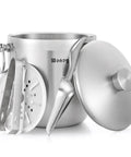 Ice Bucket With Lid And Strainer Set, Includes Scoop And Tongs, Double Wall Insulated Stainless Steel Keeps Ice Frozen Longer, 3 Liter Capacity