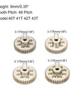 4Pcs 48P Pinion Gear Set For 3.175mm Shaft With 40T 41T 42T 43T Beefy Aluminum Alloy Pinions Includes Screws And Hex Wrench