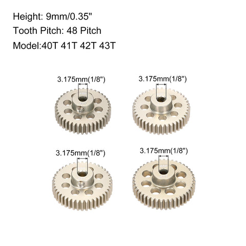 4Pcs 48P Pinion Gear Set For 3.175mm Shaft With 40T 41T 42T 43T Beefy Aluminum Alloy Pinions Includes Screws And Hex Wrench