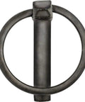 Heavy Duty 7/16 Inch OD X 2-1/2 Inch Long Black Lynch Pins With Split Rings Five Pack, close-up view of pin design.