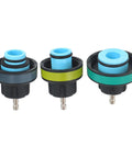 Color coded adapters for Heavy Duty 18 Piece Radiator Pressure Tester And Coolant Purge Refill Vacuum Kit, showing three pieces.