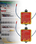 Heat Activated Auto Fire Extinguisher Sticker For Car Engine And Electric Battery Bay Tough As Nails Flame Suppressant Pad displayed on electrical panel.