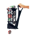 Wall Mounted Can Crusher For Soda And Aluminum 12 Oz Recycling One Hand Operated With Extended Lever holding stacked cans.