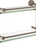 Double Towel Bar With Tempered Glass Shelf In Satin Nickel 16 Inch Wide Concealed Mount 5 Inch Depth Solid Brass Hardware