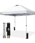 12x12 Ft Pop Up Canopy Tent With Instant Center Lock, One Push Setup, UV Protection, Silver Coated White Fabric shown with frame and storage bag