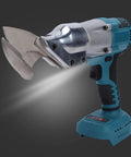 Heavy Duty Cordless Metal Shears With 360 Rotating Head, Variable Speed Electric Cutting Scissors close-up view showing blades and handle.