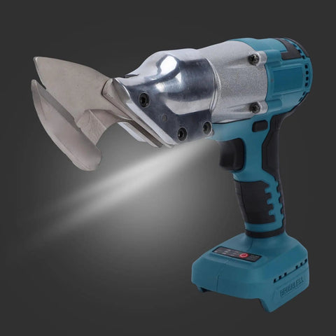 Heavy Duty Cordless Metal Shears With 360 Rotating Head, Variable Speed Electric Cutting Scissors close-up view showing blades and handle.