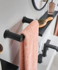 Genta LX Modern 6.8 Inch Matte Black Towel Bar for kitchen or bathroom with single bar design holding a towel, seen in close-up