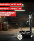 50 to 1 Ratio Air Operated Grease Pump Kit for 5 Gallon Bucket With Trolley Mounted Setup in workshop