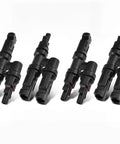4 Pack Solar Y Connectors for Parallel Panel Wiring M to FF and F to MM 1 to 2 Cable Plug Kit on white background