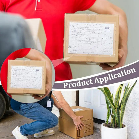 Person handling a package secured with These Transparent Self Adhesive Planner Pockets And Shipping Label Sleeves for invoices.