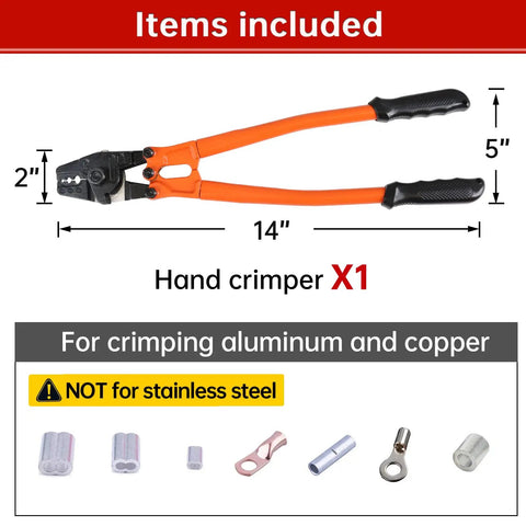 14 Inch Hand Swager Crimper For Aluminum And Copper Cable Sleeves And Ferrules One Sixteenth To One Eighth Inch Three Crimp Sizes