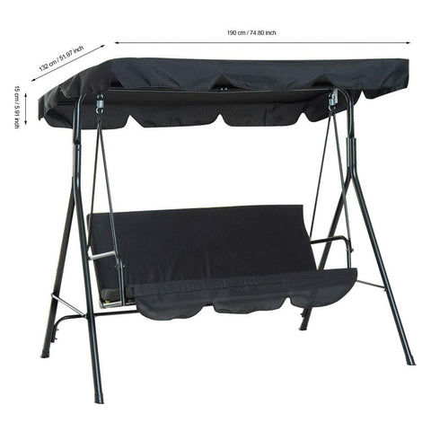 Go To Replacement Outdoor Swing Canopy Top Cover for Patio and Backyard, Fits Porch Swing Glider in Black, 74.80 x 51.97 x 5.91 Inches, Easy Wash, 190T Polyester Taffeta, Only Cover