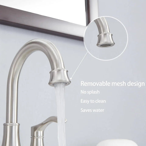 2-Handle Brushed Nickel Bathroom Sink Faucet With 360 Degree Swivel High Arc Spout and 4 Inch Centerset, side view